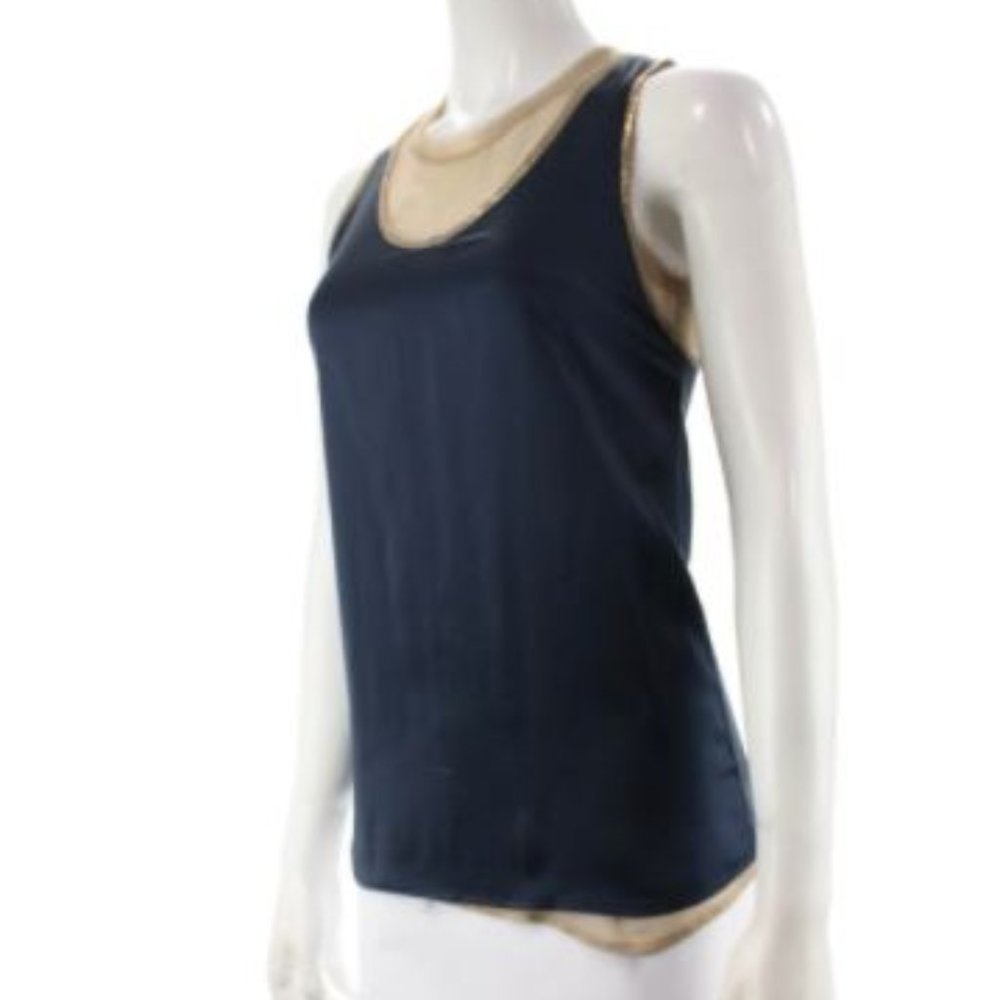 NANETTE LEPORE NAVY BLUE SLEEVELESS SILK BLOUSE